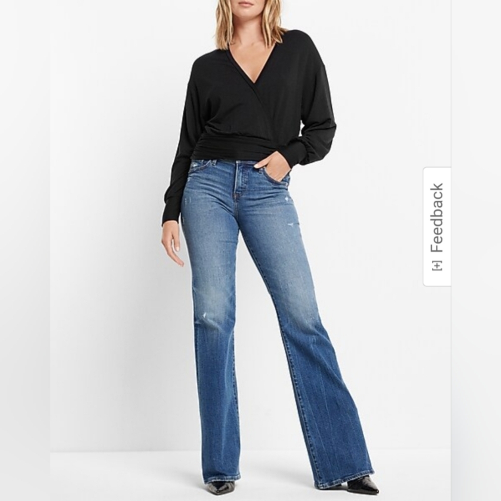 Express Solid Wrap Front Dolman Sleeve Sweatshirt - image 2